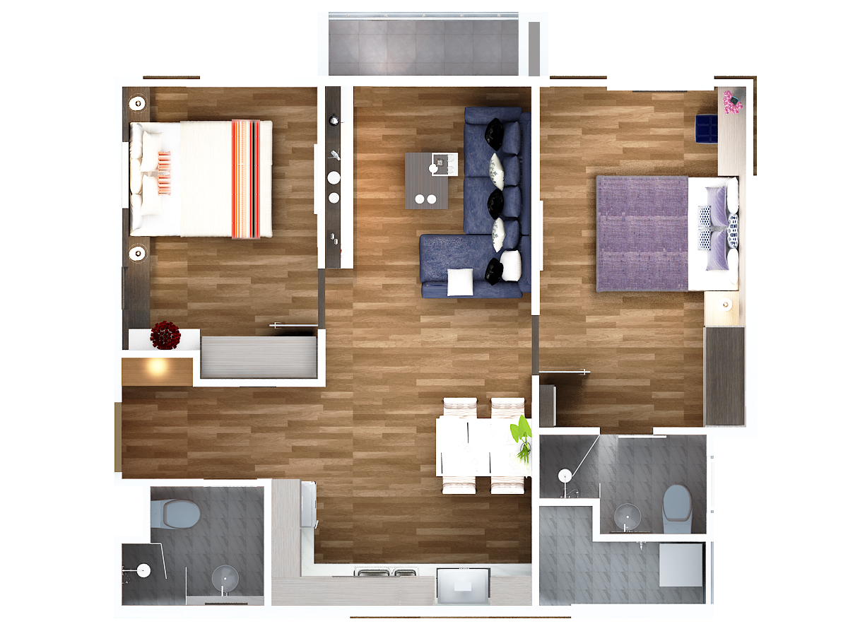 Các kiểu bố trí căn hộ có 2 phòng ngủ